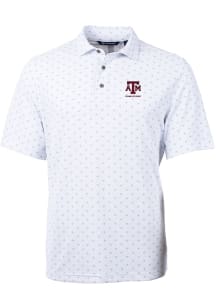 Cutter and Buck Texas A&M Aggies Mens White Alumni Virtue Eco Pique Tile Short Sleeve Polo
