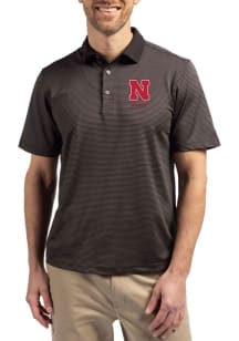 Cutter and Buck Nebraska Cornhuskers Black Alumni Virtue Eco Pique Micro Stripe Big and Tall Polo