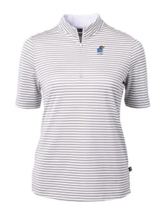 Cutter and Buck Kansas Jayhawks Womens Grey Alumni Virtue Eco Pique Stripe Short Sleeve Polo Shirt