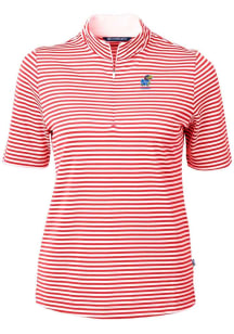 Cutter and Buck Kansas Jayhawks Womens Red Alumni Virtue Eco Pique Stripe Short Sleeve Polo Shirt