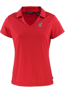 Cutter and Buck Kansas Jayhawks Womens Red Alumni Daybreak V Neck Short Sleeve Polo Shirt