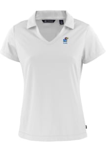 Cutter and Buck Kansas Jayhawks Womens White Alumni Daybreak V Neck Short Sleeve Polo Shirt