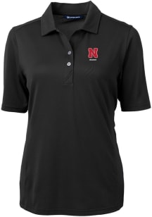 Cutter and Buck Nebraska Cornhuskers Womens Black Alumni Virtue Eco Pique Short Sleeve Polo Shirt