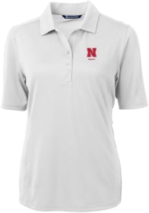 Cutter and Buck Nebraska Cornhuskers Womens White Alumni Virtue Eco Pique Short Sleeve Polo Shirt