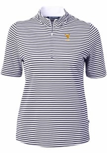 Cutter and Buck West Virginia Mountaineers Womens Navy Blue Alumni Virtue Eco Pique Stripe Short S..