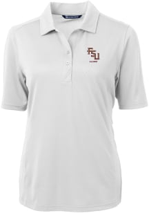 Cutter and Buck Florida State Seminoles Womens White Alumni Virtue Eco Pique Short Sleeve Polo Shi..