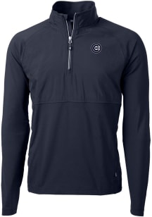 Cutter and Buck Chicago Cubs Mens Navy Blue Mono Adapt Eco Hybrid Long Sleeve Qtr Zip Pullover