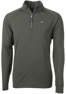 Cutter and Buck Chicago Cubs Mens Green Mono Adapt Eco Knit Long Sleeve Qtr Zip Pullover