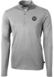 Cutter and Buck New York Mets Mens Grey Mono Virtue Eco Pique Big and Tall Qtr Zip