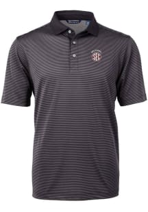 Cutter and Buck Oklahoma Sooners Black SEC Virtue Eco Pique Micro Stripe Big and Tall Polo