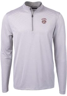 Cutter and Buck Oklahoma Sooners Mens Grey SEC Virtue Eco Pique Stripe Big and Tall Qtr Zip