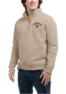 Harvard Crimson Mens Khaki Arch H Long Sleeve Qtr Zip Pullover