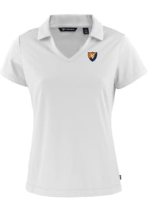 Cutter and Buck Illinois Fighting Illini Womens White Vault Daybreak V Neck Short Sleeve Polo Shir..