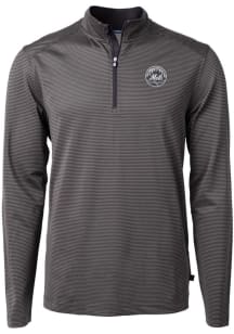 Cutter and Buck New York Mets Mens Black Mono Virtue Eco Pique Micro Stripe Long Sleeve Qtr Zip Pu..