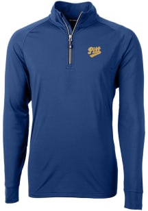 Cutter and Buck Pitt Panthers Mens Blue Vault Adapt Eco Knit Long Sleeve Qtr Zip Pullover
