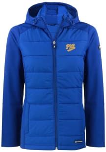Cutter and Buck Pitt Panthers Womens Blue Vault Evoke Hood Heavy Weight Jacket