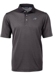 Cutter and Buck Carolina Panthers Mens Black Mono Virtue Eco Pique Micro Stripe Short Sleeve Polo