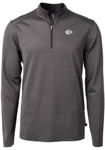 Cutter and Buck Kansas City Chiefs Mens Black Mono Virtue Eco Pique Micro Stripe Long Sleeve Qtr Z..