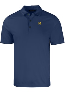 Cutter and Buck Michigan Wolverines Mens Navy Blue Vault Forge Recycled Short Sleeve Polo