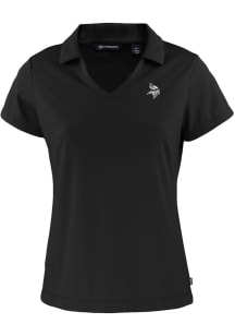 Cutter and Buck Minnesota Vikings Womens Black Mono Daybreak V Neck Short Sleeve Polo Shirt