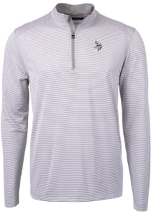 Cutter and Buck Minnesota Vikings Mens Grey Mono Virtue Eco Pique Micro Stripe Long Sleeve Qtr Zip..