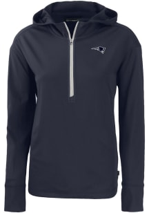 Cutter and Buck New England Patriots Womens Navy Blue Mono Daybreak Hood Qtr Zip