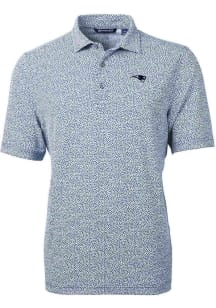 Cutter and Buck New England Patriots Mens Navy Blue Mono Virtue Eco Pique Botanical Short Sleeve P..