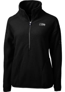 Cutter and Buck Seattle Seahawks Womens Black Mono Cascade Sherpa Qtr Zip