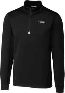 Cutter and Buck Seattle Seahawks Mens Black Mono Traverse Long Sleeve Qtr Zip Pullover