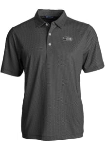 Cutter and Buck Seattle Seahawks Mens Black Mono Pike Symmetry Short Sleeve Polo