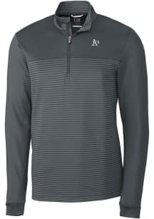 Cutter and Buck Oakland Athletics Mens Grey Mono Traverse Stripe Long Sleeve Qtr Zip Pullover