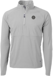 Cutter and Buck Seattle Mariners Mens Grey Mono Adapt Eco Hybrid Long Sleeve Qtr Zip Pullover