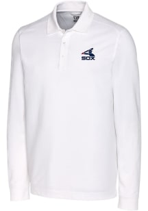 Cutter and Buck Chicago White Sox White Cooperstown Advantage Pique Long Sleeve Big and Tall Polo