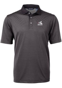 Cutter and Buck Chicago White Sox Mens Black Cooperstown Virtue Eco Pique Micro Stripe Short Sleev..