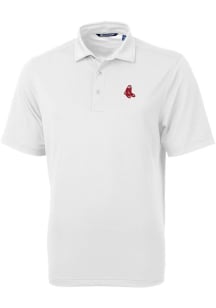 Cutter and Buck Boston Red Sox Mens White Cooperstown Virtue Eco Pique Short Sleeve Polo
