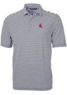 Cutter and Buck Boston Red Sox Mens Navy Blue Cooperstown Virtue Eco Pique Stripe Short Sleeve Pol..