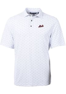 Cutter and Buck New York Mets Mens White Cooperstown Virtue Eco Pique Tile Short Sleeve Polo