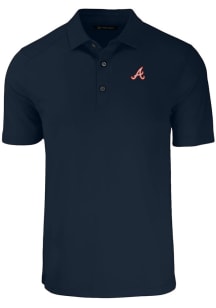 Cutter and Buck Atlanta Braves Mens Navy Blue Cooperstown Forge Recycled Short Sleeve Polo