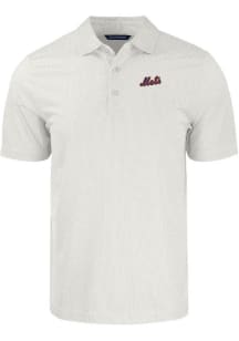 Cutter and Buck New York Mets Mens White Cooperstown Pike Symmetry Short Sleeve Polo
