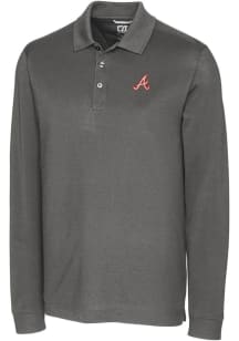 Cutter and Buck Atlanta Braves Mens Grey Cooperstown Advantage Long Sleeve Polo Shirt