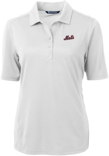 Cutter and Buck New York Mets Womens White Cooperstown Virtue Eco Pique Short Sleeve Polo Shirt