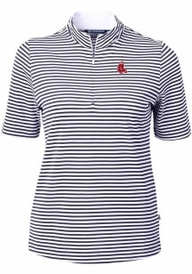 Cutter and Buck Boston Red Sox Womens Navy Blue Cooperstown Virtue Eco Pique Stripe Short Sleeve P..