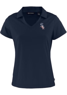 Cutter and Buck Chicago White Sox Womens Navy Blue Stars and Stripes Daybreak V Neck Short Sleeve..