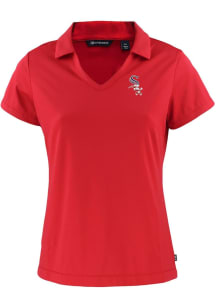 Cutter and Buck Chicago White Sox Womens Red Stars and Stripes Daybreak V Neck Short Sleeve Polo S..