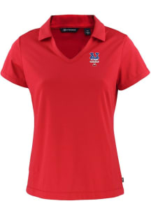 Cutter and Buck New York Mets Womens Red Stars and Stripes Daybreak V Neck Short Sleeve Polo Shirt