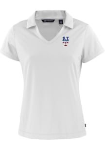 Cutter and Buck New York Mets Womens White Stars and Stripes Daybreak V Neck Short Sleeve Polo Shi..