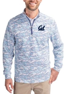 Cutter and Buck Cal Golden Bears Mens Blue Traverse Camo Long Sleeve Qtr Zip Pullover