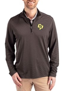 Cutter and Buck Cal Poly Mustangs Mens Black Virtue Eco Pique Micro Stripe Long Sleeve Qtr Zip Pul..