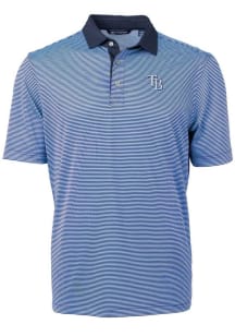 Cutter and Buck Tampa Bay Rays Mens Blue Virtue Eco Pique Micro Stripe Short Sleeve Polo
