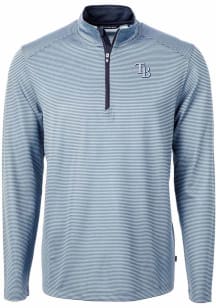Cutter and Buck Tampa Bay Rays Mens Blue Virtue Eco Pique Micro Stripe Long Sleeve Qtr Zip Pullove..